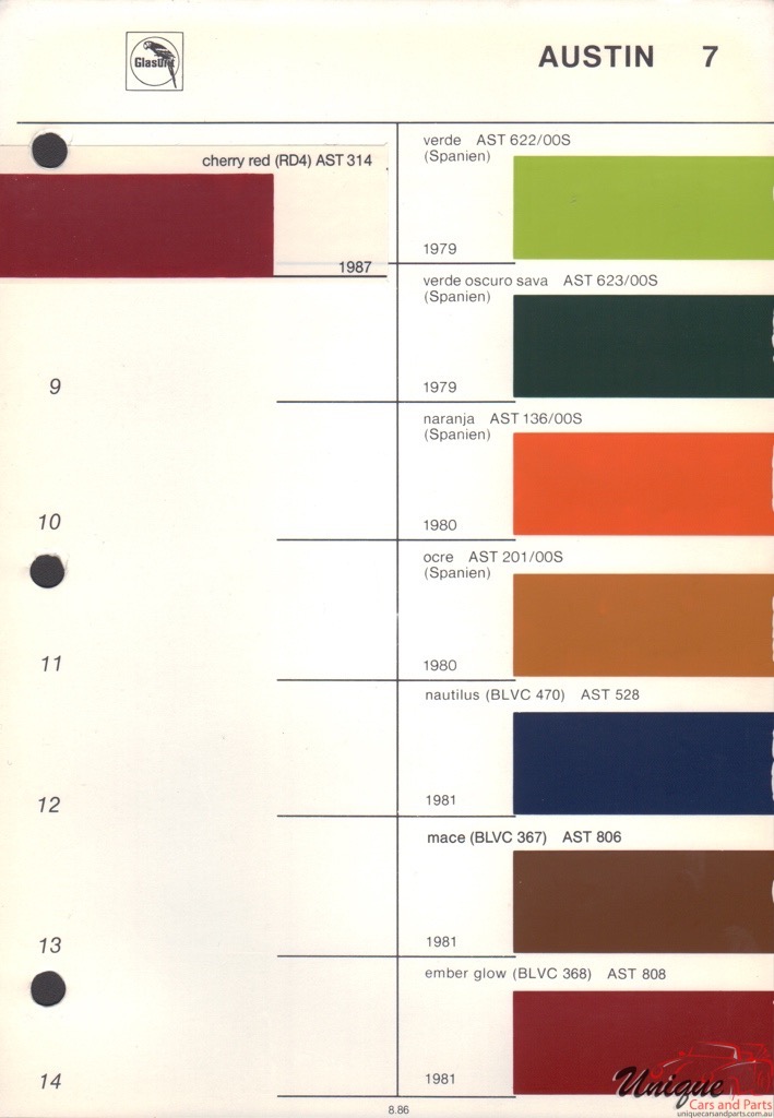 1981 Austin Glasurit Paint Charts 2